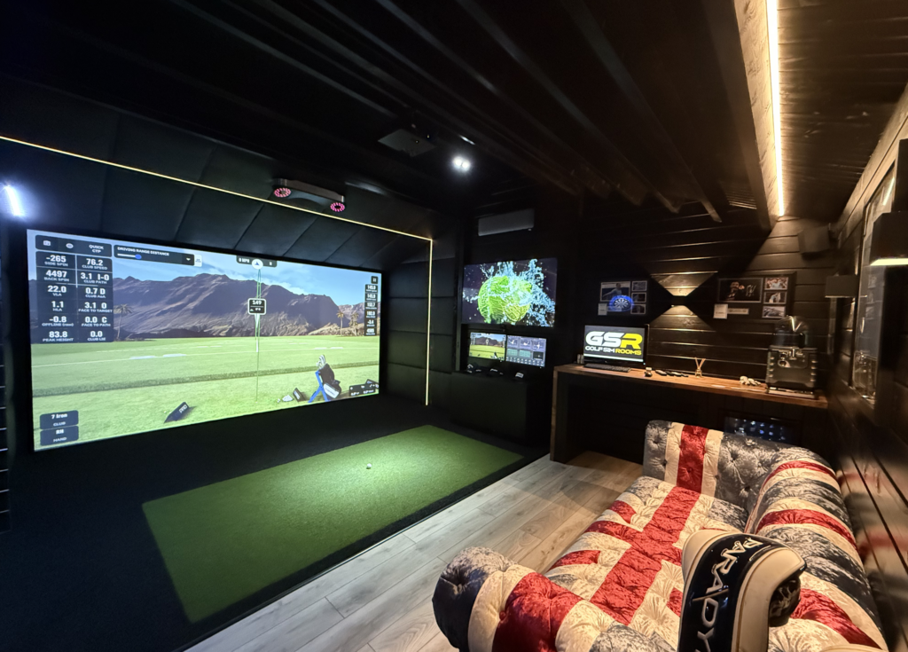Tekden The Legend Golf Simulator Room back of room with sofa and screen